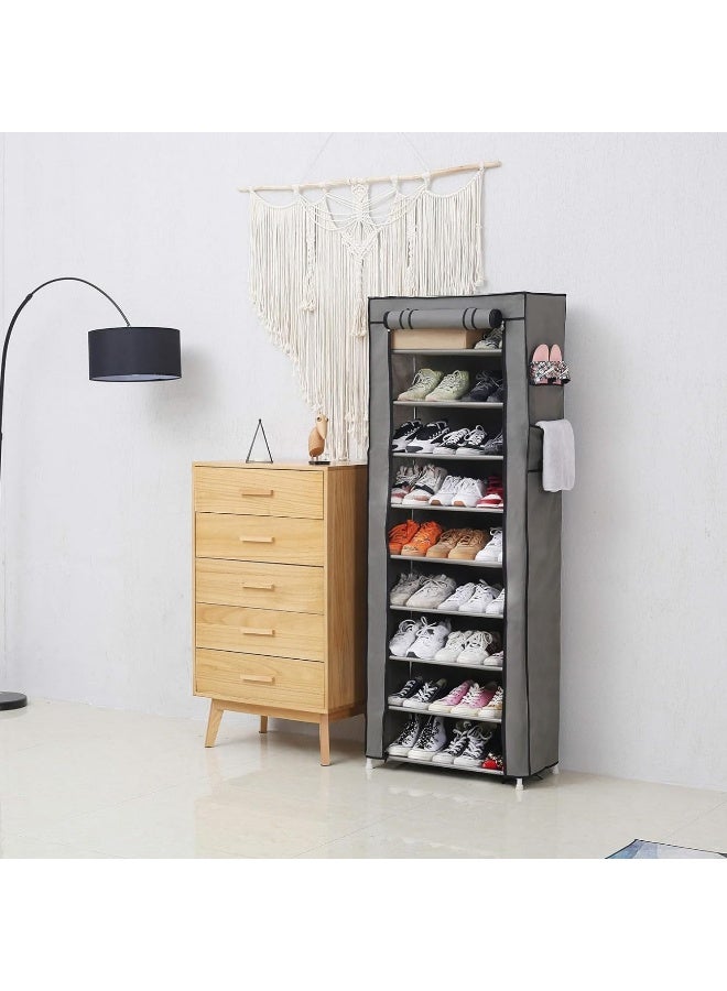 RollsTimi  9-Tier Shoe Rack Organizer with Dustproof Cover - Grey - Image 4